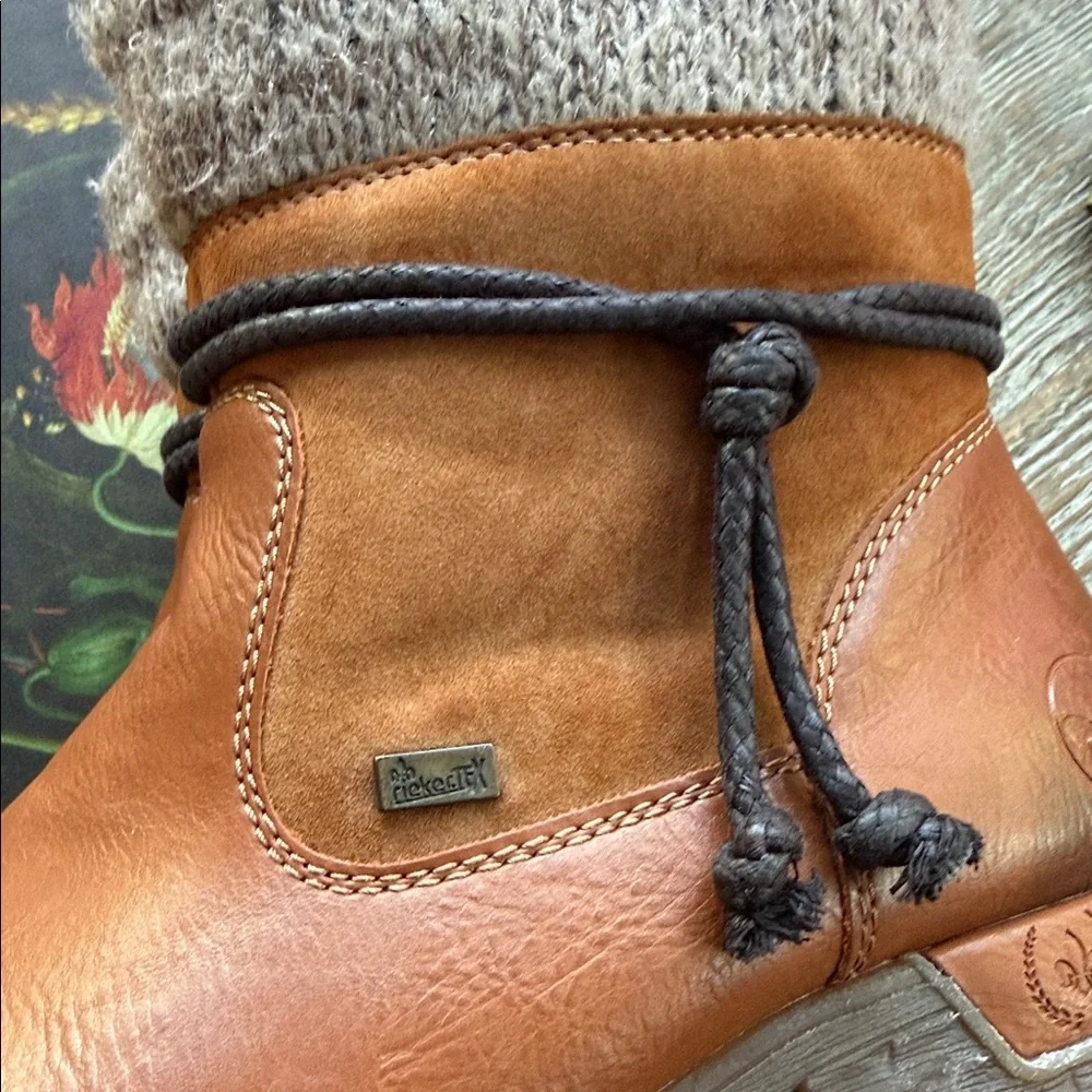 Rieker Tex Brown Water Resistant Lambswool Ankle Boots with Knit Cuff w box 40 9